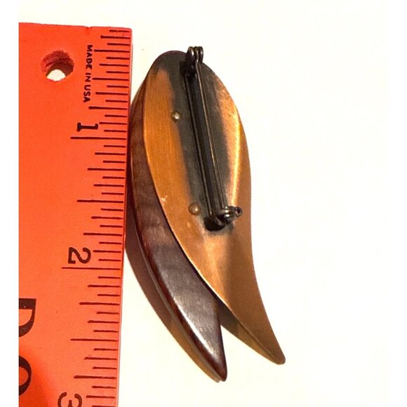Vintage Wooden & Copper-Tone Brooch Flame Design Handcrafted Accent Piece - Picture 9 of 10
